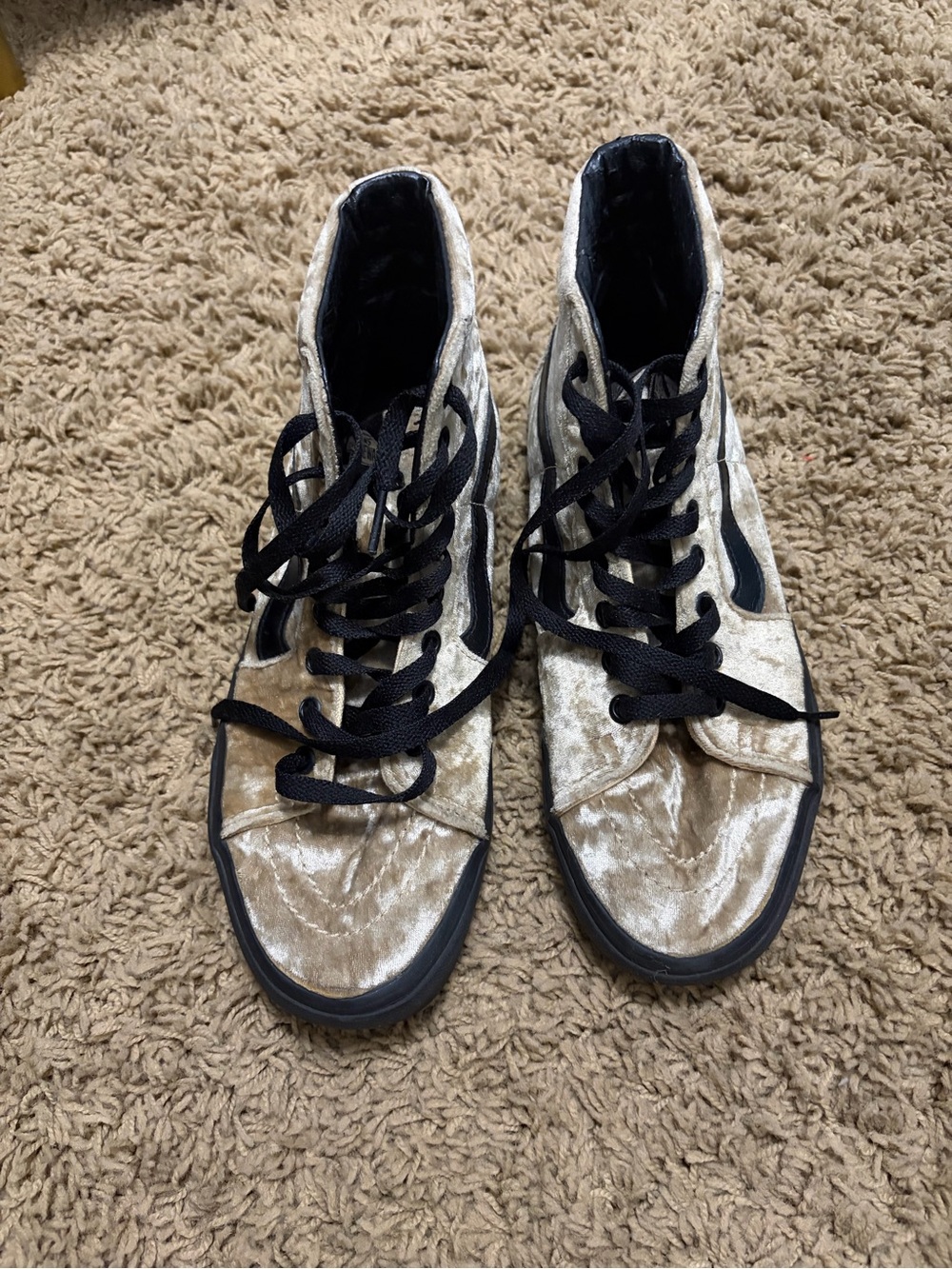 Vans High-Top Velvet Sneakers in Metallic Gold with Black Accents